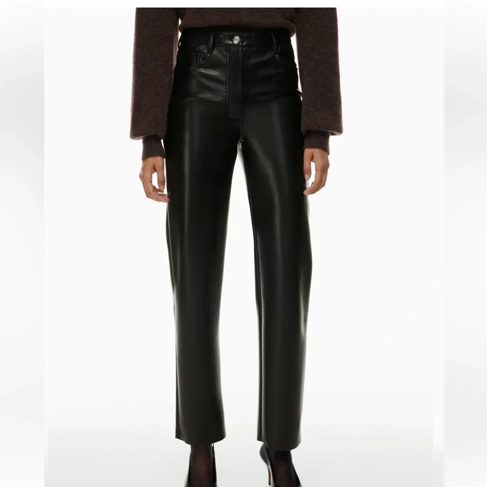 Aritzia Wilfred The Melina vegan leather black 6 high waisted straight leg pants